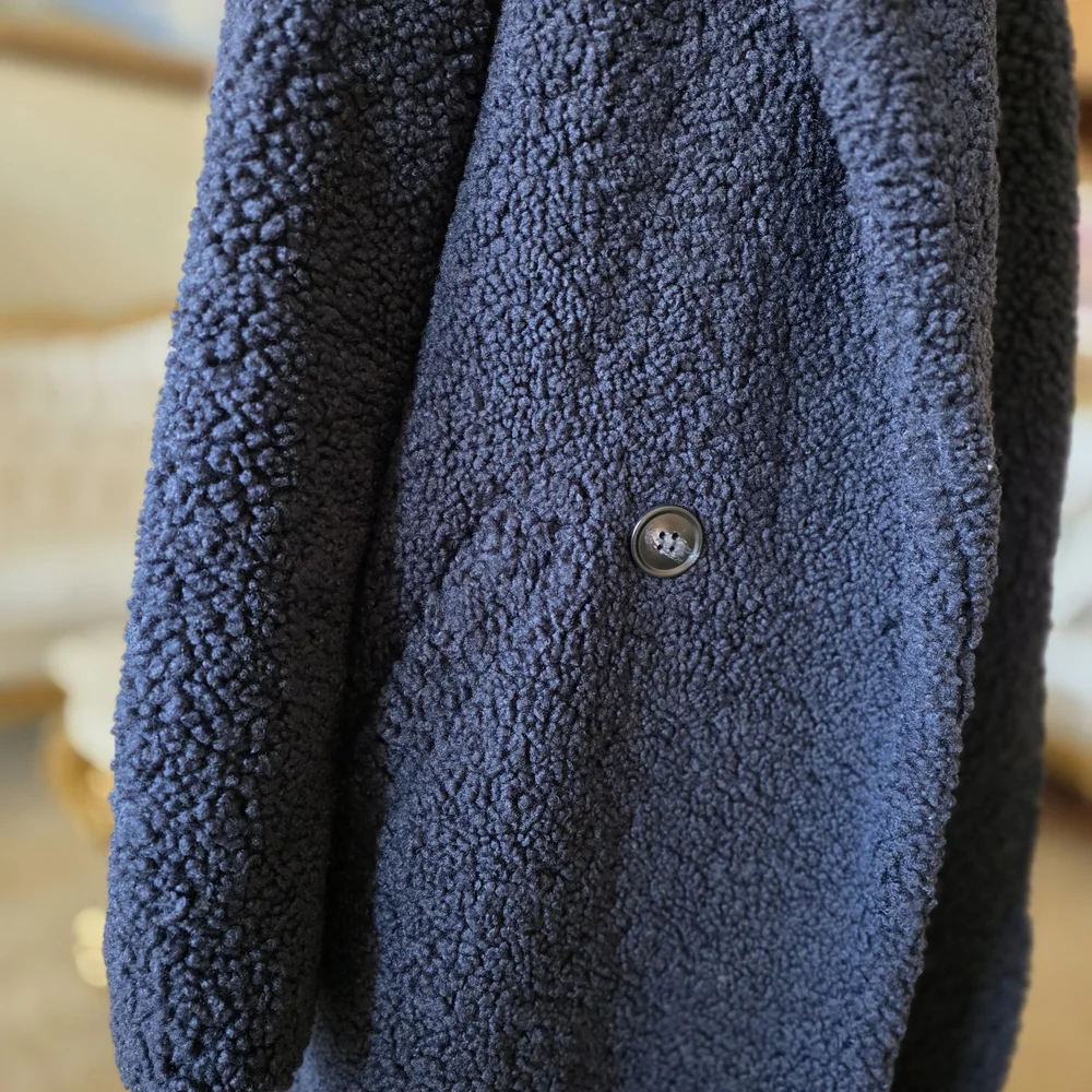 Zara Navy color Teddy Coat- Oversized - Picture 6 of 9